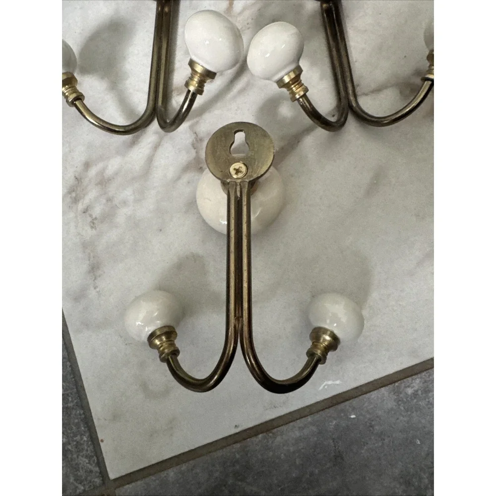 Casadecor Ceramic Coathooks Set of 3 White Gold Silver Wall Mounted Home Decor